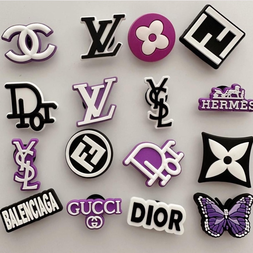 16 purple black shoe charms